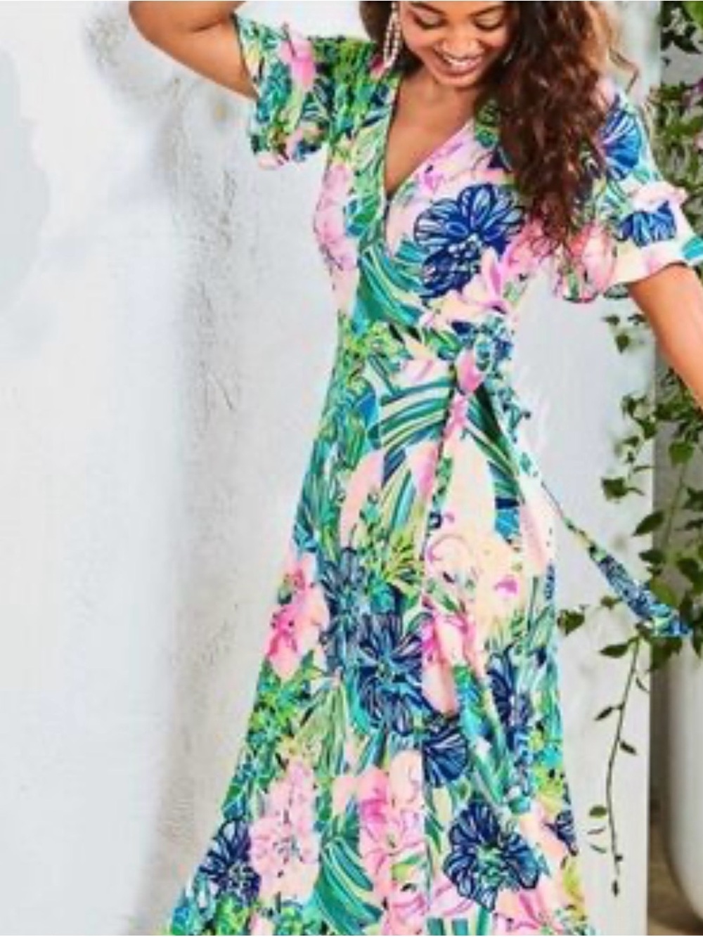 Lilly Pulitzer Pink, Green & Blue Floral Wrap Maxi Dress